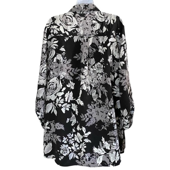 Black Gray Floral Button Down Top Women’s 2X Whimsygoth Dark Romantic 90’s Goth - Picture 4 of 6